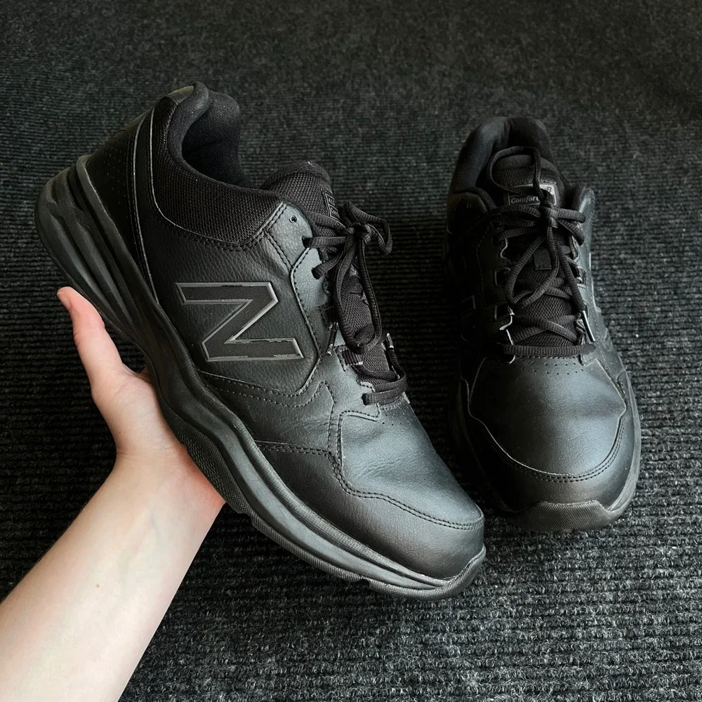 New Balance 411v1 Men 14 D Black Leather Walking Shoe Sneaker Casual Dad comfort